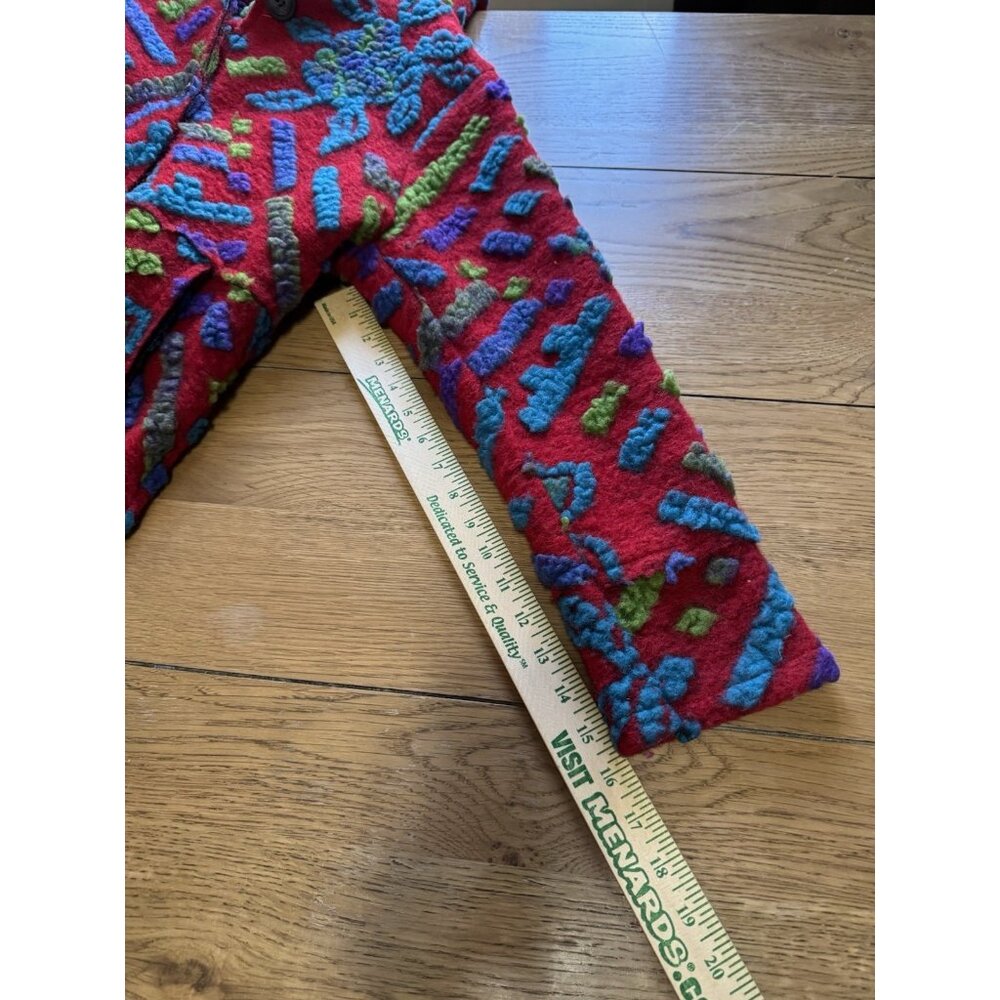 Made in Italy Women Coat Lined Wool Blend? Size Measured Embroidered Button READ - Picture 8 of 9